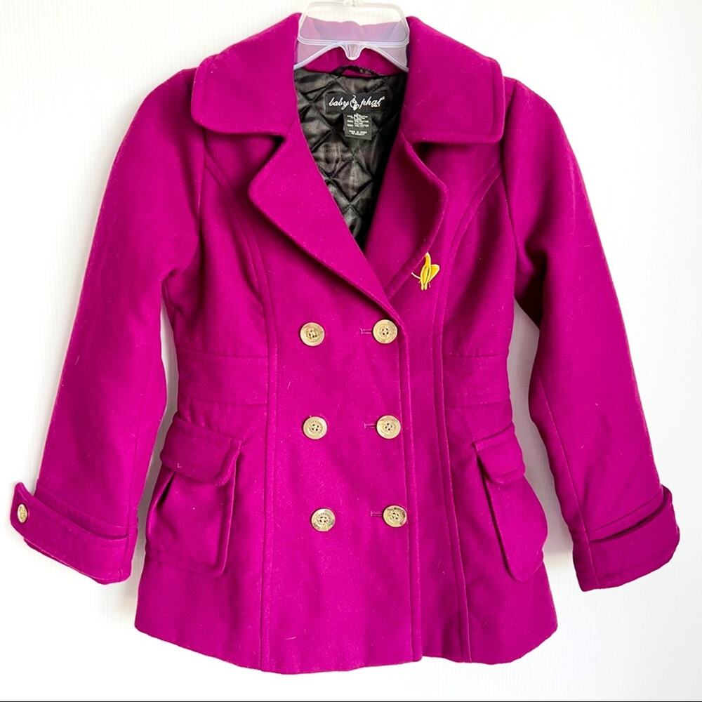 2000s Y2K Baby Phat Girlz Magenta Pea Coat Medium